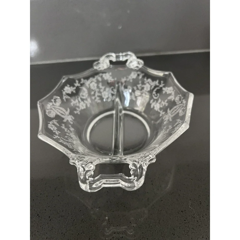 Vintage Fortoris Navarre‎ Clear Etched Glass Bowl Divided